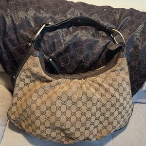 Gucci Brown Monogram Shoulder Bag with Dark Trim